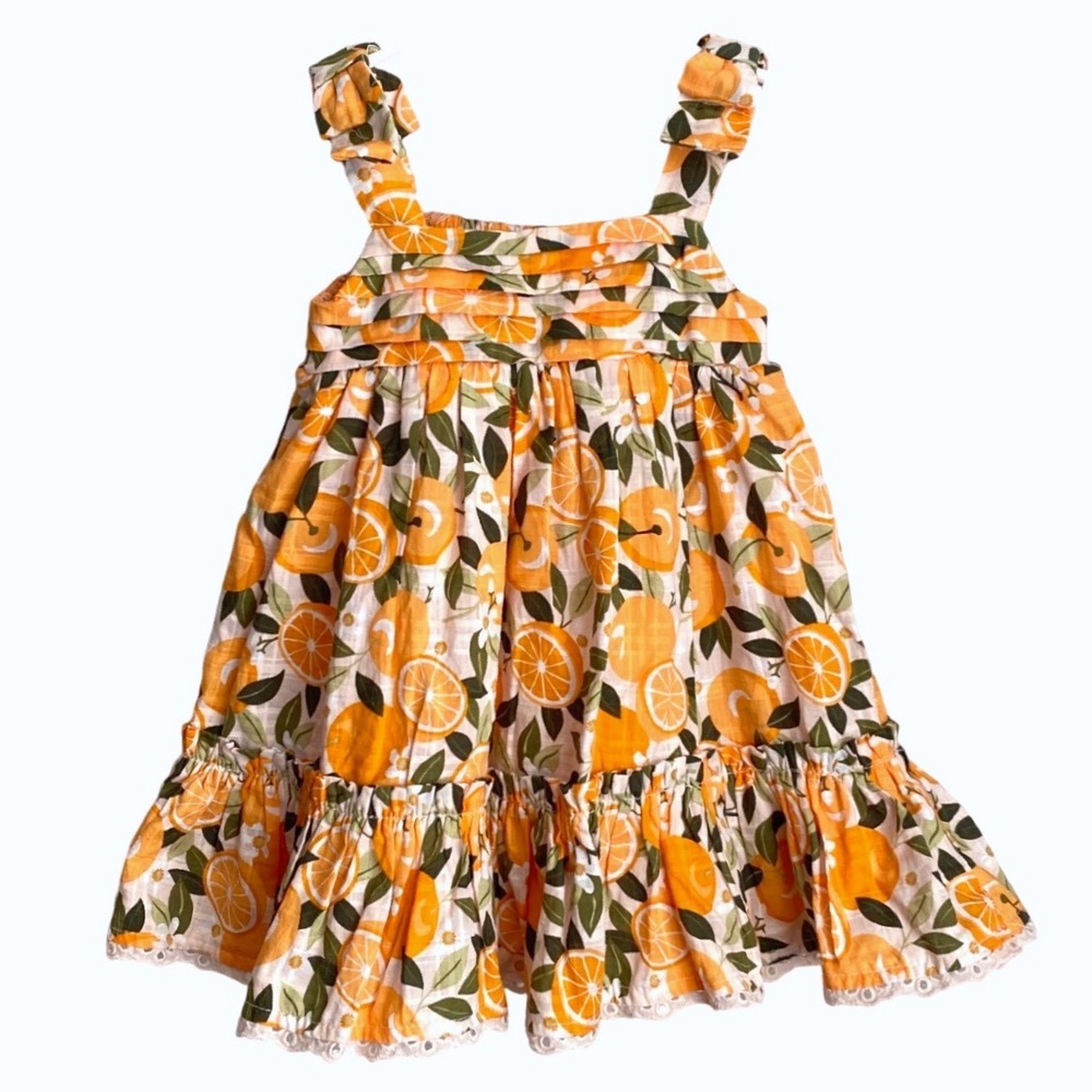 NEW SINCERELY JULES Eyelet Orange Citrus‎ Print Smocked Tiered Dress Toddler 18M